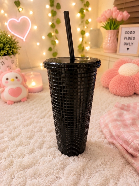 Other - Textured Black Tumbler with Straw